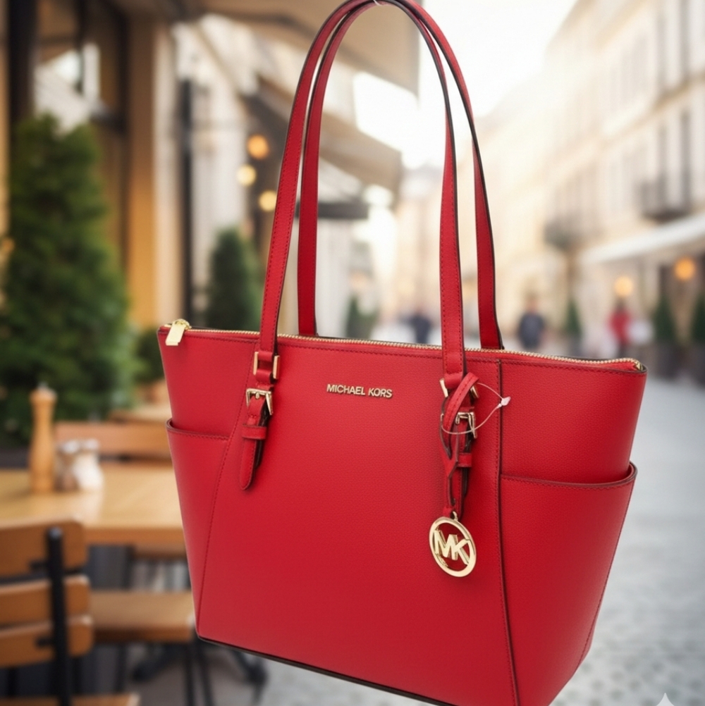 Michael Kors Charlotte Large Top Zip Shoulder Tote Bag Bright Red(NWT) - Picture 10 of 12